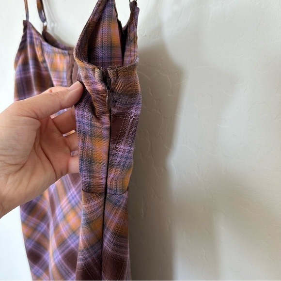 Urban Outfitters Purple Orange Brown Plaid Hook & Eye Spaghetti Strap Mini Dress - Picture 8 of 16